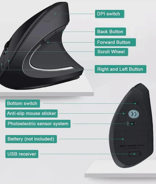 Ergonomische Verticale Draadloze Muis met Instelbare DPI voor PC en Laptop