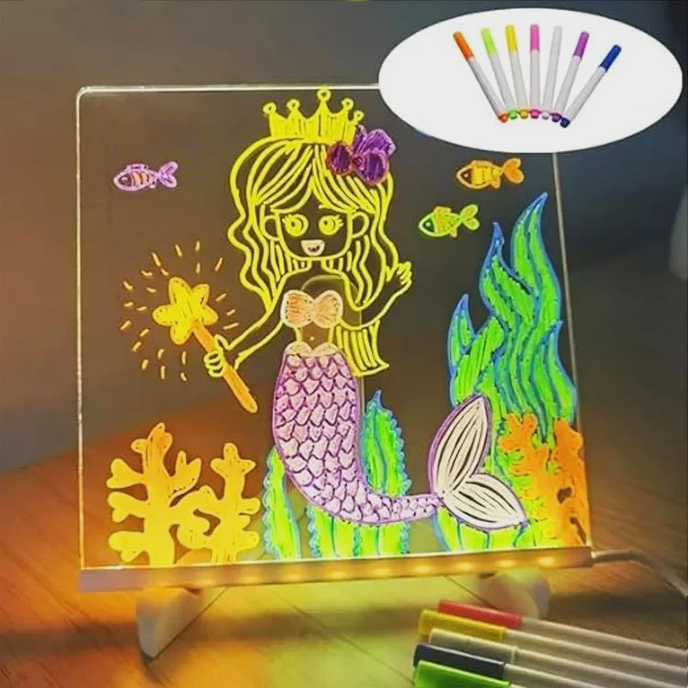 LED Teken- en Notitiebord met Nachtlampje - Kleurrijk DIY Krijtbord voor Kinderen