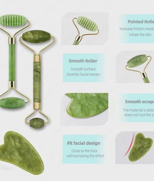 Gua Sha Jade Roller & Schraper Set - Gezichts- en Lichaamsmassage voor Huidverbetering