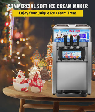 Professionele Soft Serve IJsmachine - 3 Smaken, 18L/U, 1200W, Roestvrij Staal