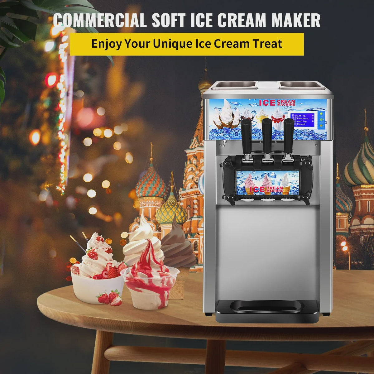 Professionele Soft Serve IJsmachine - 3 Smaken, 18L/U, 1200W, Roestvrij Staal