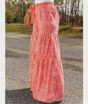 Zomerse Plus Size Wijde Pijp Broek met Bloemenprint en Elastische Tailleband