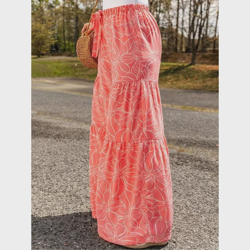 Zomerse Plus Size Wijde Pijp Broek met Bloemenprint en Elastische Tailleband
