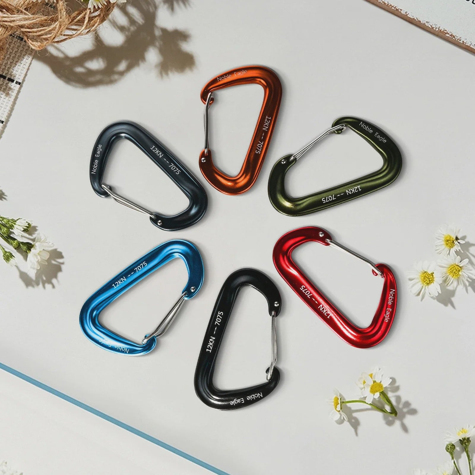Set van 6 Karabiners 12kN D-Ring - Robuust Aluminium voor Outdoor & Klimmen