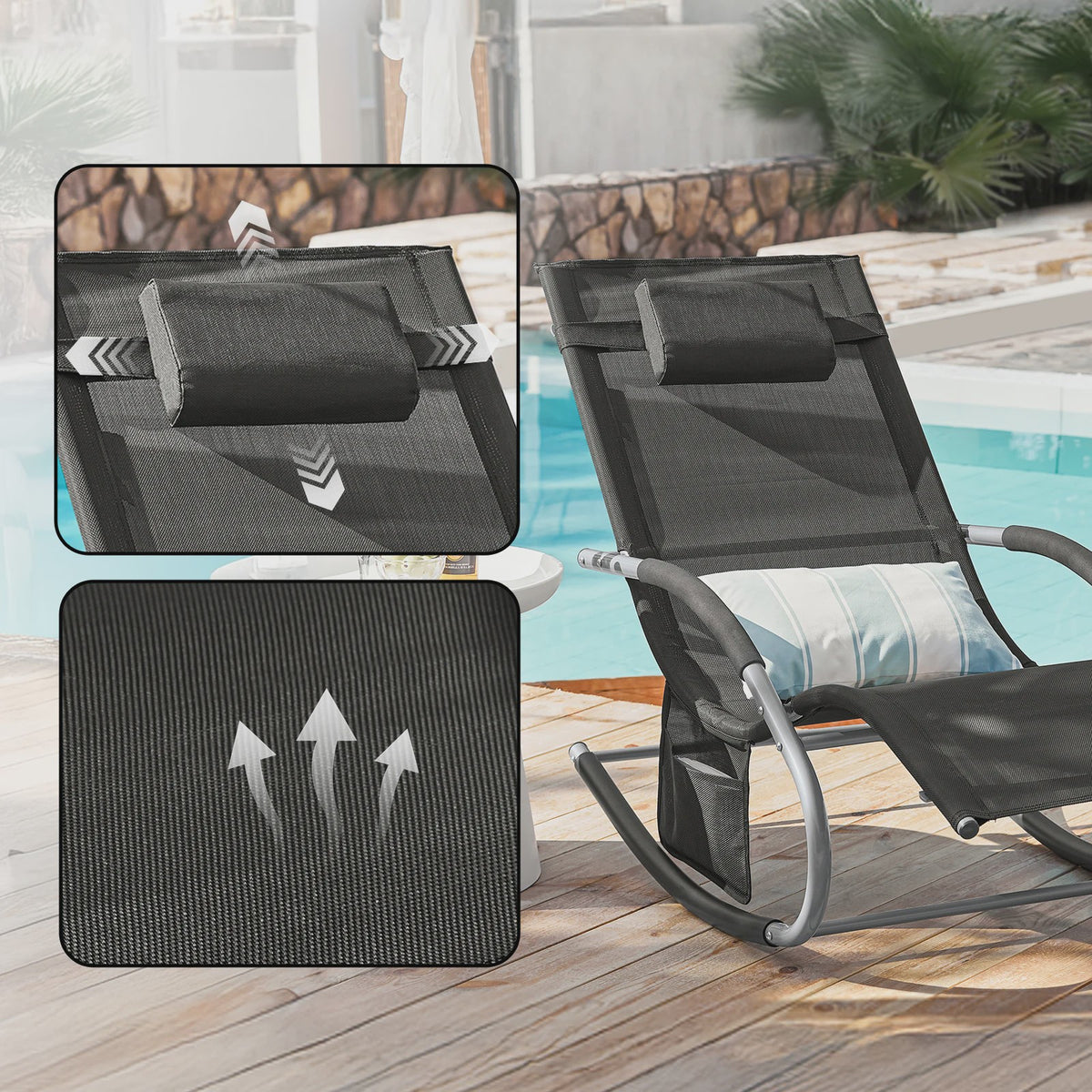 Comfortabele Schommelstoel Lounger met Hoes en Opbergvak - Ademend Textiel voor Tuin & Terras