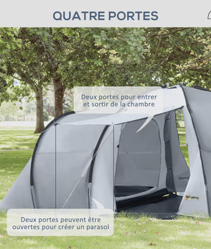 Outsunny 4-6 Persoons Familietent met 2 Slaapkamers, Woonruimte en UV-bestendige Luifel