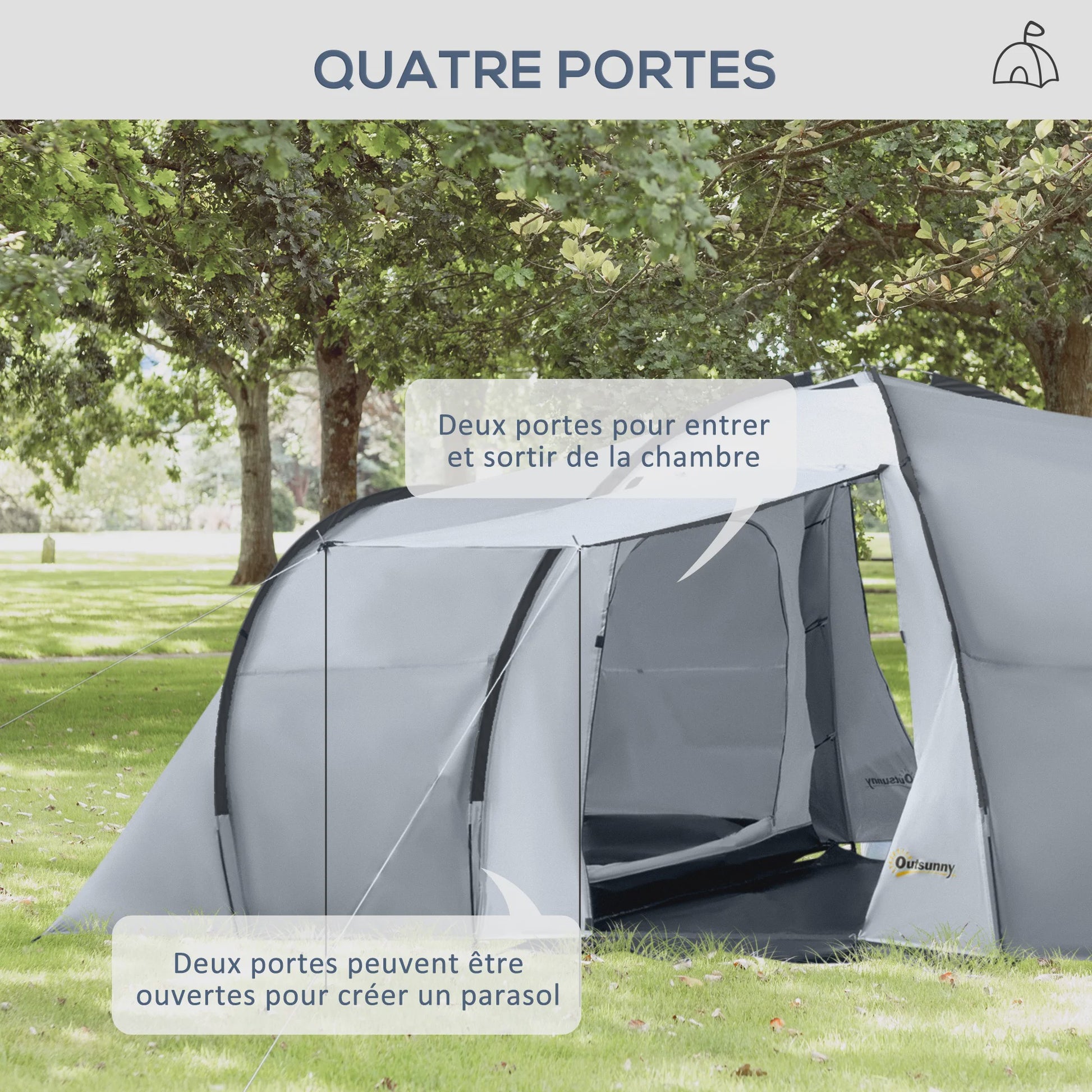 Outsunny 4-6 Persoons Familietent met 2 Slaapkamers, Woonruimte en UV-bestendige Luifel