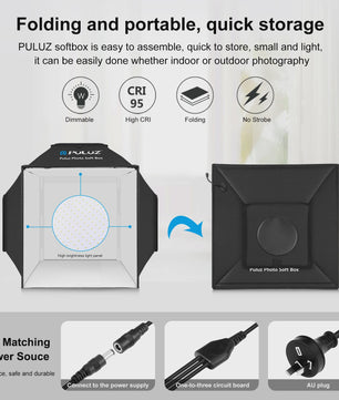 Puluz 40cm Fotostudio Lightbox Softbox Kit met 4 Kleuren Achtergronden - Opvouwbaar