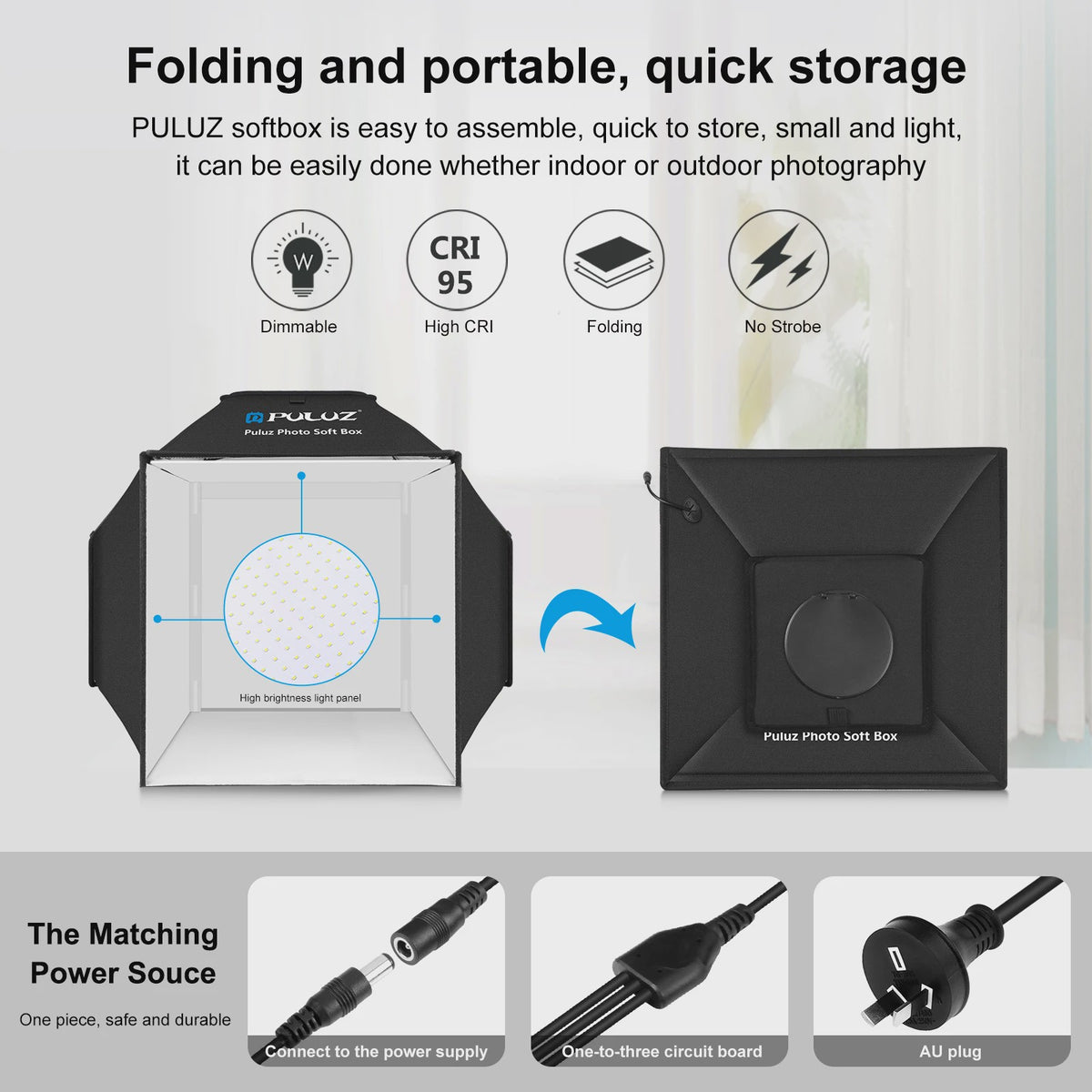Puluz 40cm Fotostudio Lightbox Softbox Kit met 4 Kleuren Achtergronden - Opvouwbaar