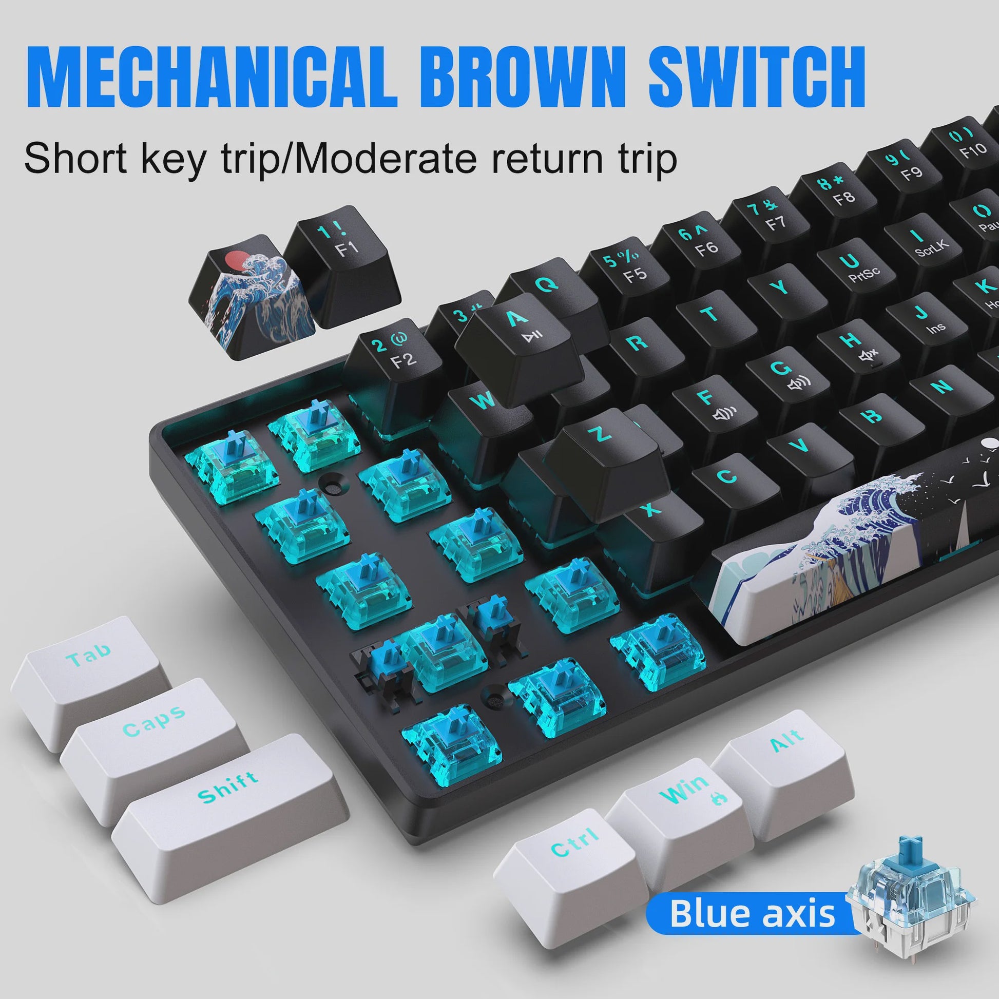 Compact 60% Mechanisch Gaming Toetsenbord met Blauwe Switches en Zee Blauw Backlit