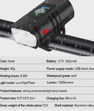 BK02 Fietslamp T6 LED USB Oplaadbaar - 6 Modi MTB Fietsverlichting Koplamp