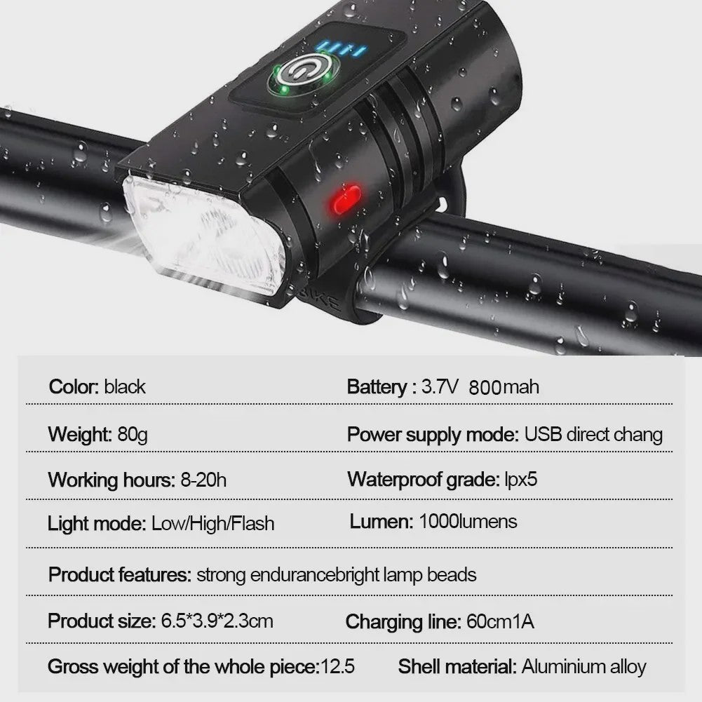 BK02 Fietslamp T6 LED USB Oplaadbaar - 6 Modi MTB Fietsverlichting Koplamp