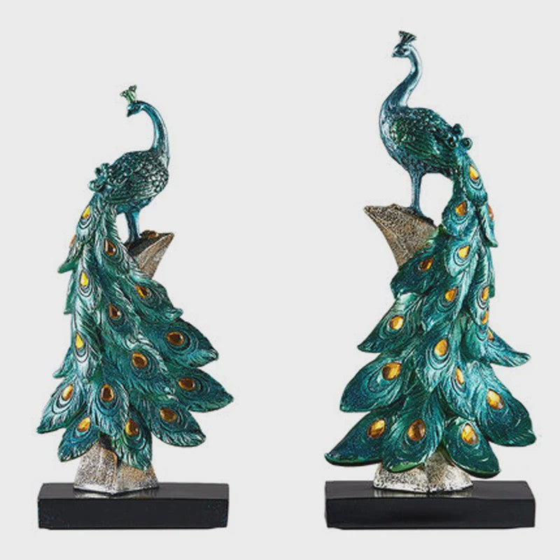 Luxe Pauw Beeldje van Hars - Decoratief Ornament voor Huis en Kantoor