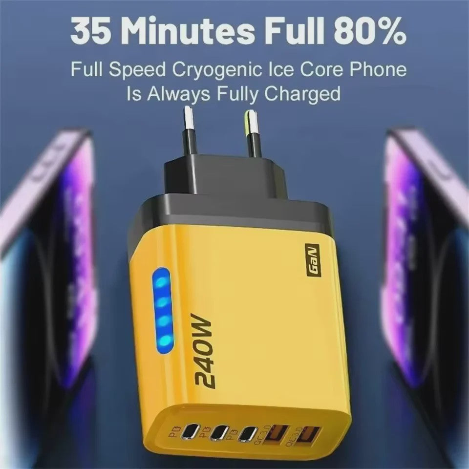 240W GaN 5-Poorts Snellader | USB-C PD & QC 3.0 | EU/US Stekker