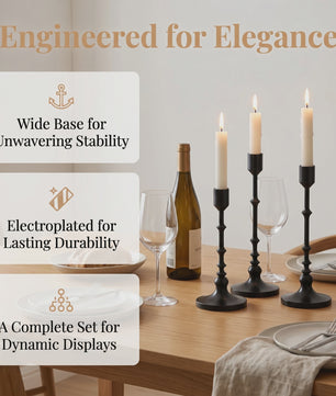 Set van 3 Unieke Metalen Kaarsenstandaards - Goud & Zwart - Elegante Tafeldecoratie