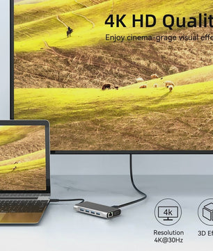 11-in-1 USB-C Hub Docking Station met 4K HDMI, PD, RJ45 & Kaartlezers
