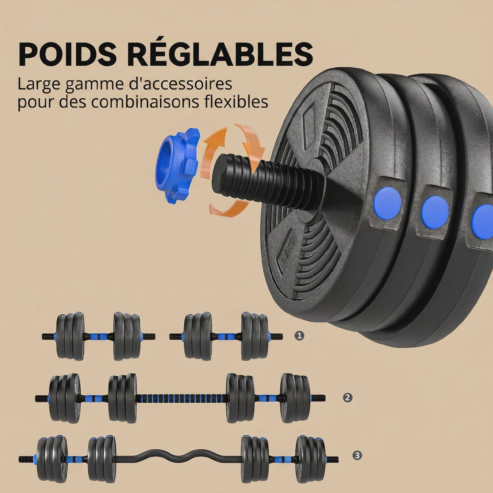 Verstelbare Dumbbell Set 25 kg - 3-in-1 Halter Kit met Barbell Optie
