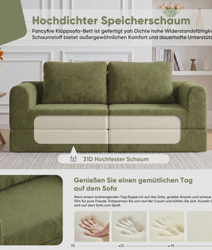 Groene 2-zits Slaapbank met Traagschuim | Flanel | 160x80 cm | Futon Sofa voor Woonkamer & Kleine Ruimtes