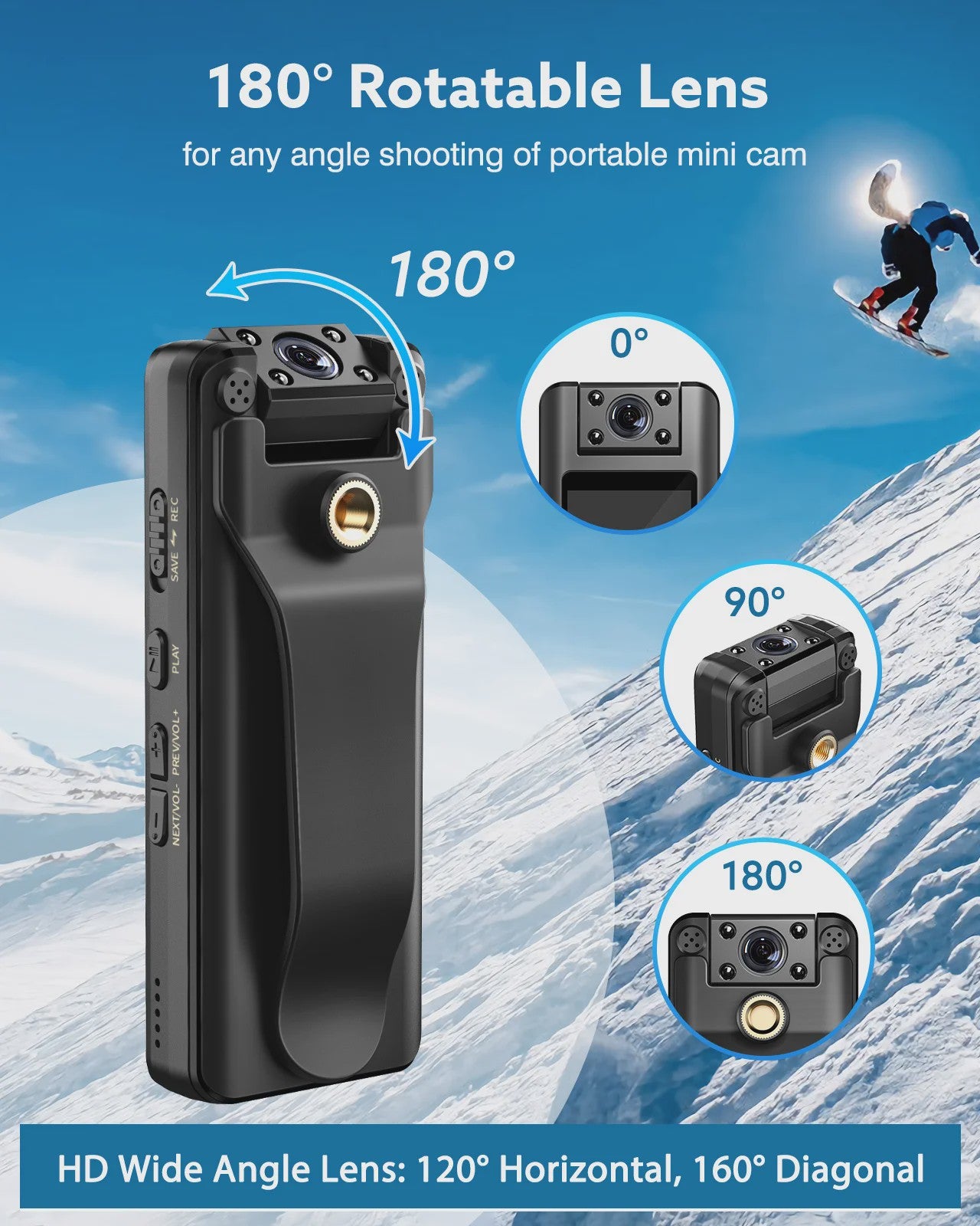 BOBLOV A22 Mini Bodycam 1080P HD met Nachtzicht en 180° Draaibare Lens