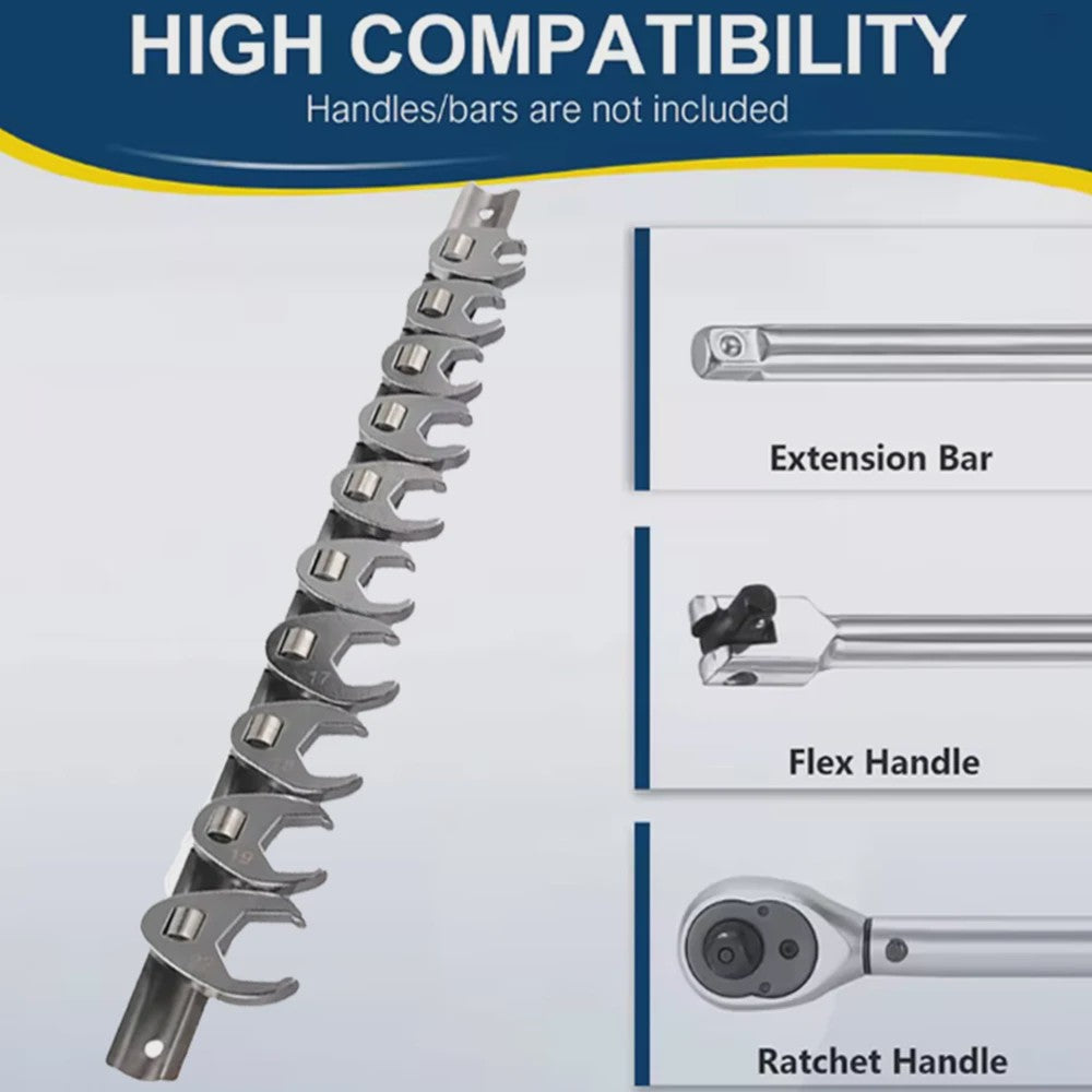 10-delige Metric Crowfoot Sleutelset 3/8" Aandrijving (10-22mm) - Chroom Vanadium Staal