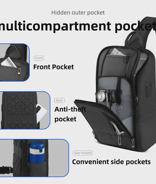Waterdichte Heren Crossbody Tas met USB Laadpoort - Anti-diefstal Schoudertas