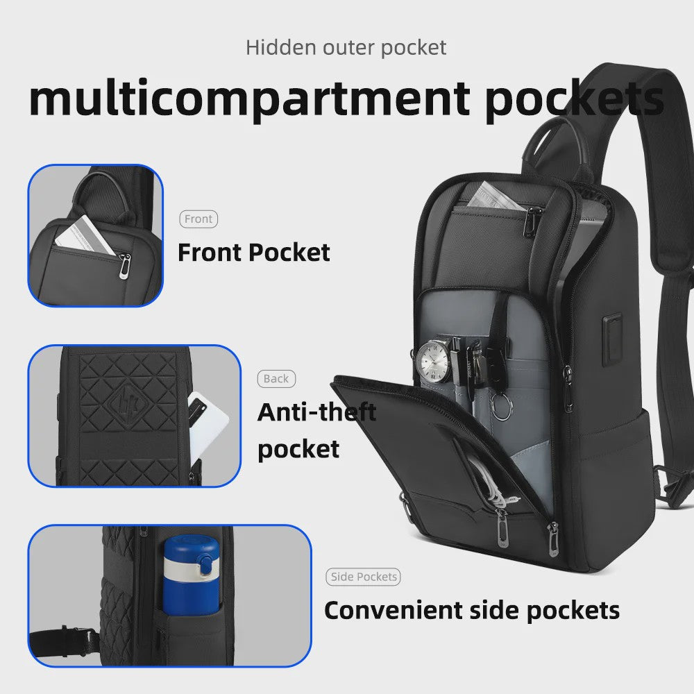 Waterdichte Heren Crossbody Tas met USB Laadpoort - Anti-diefstal Schoudertas