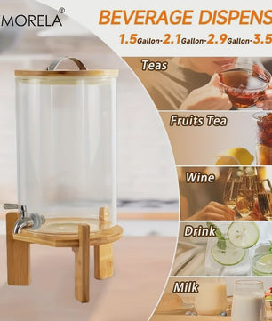 Glazen Drankdispenser 5L met Houten Standaard en Kraantje - Ideaal voor Feesten