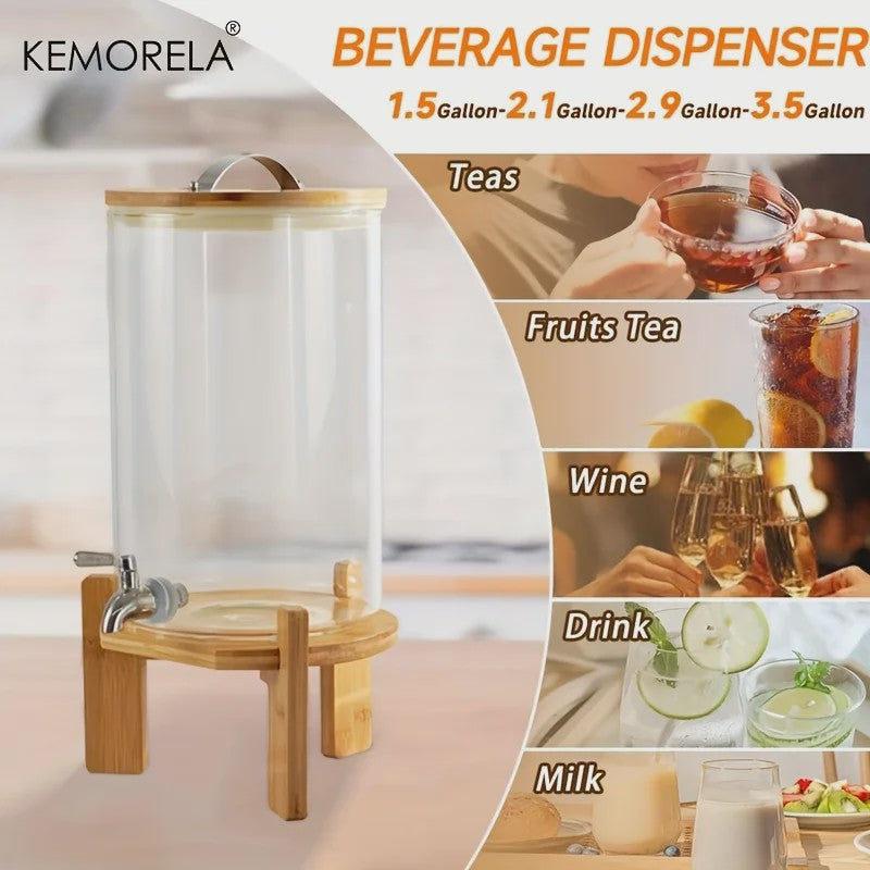 Glazen Drankdispenser 5L met Houten Standaard en Kraantje - Ideaal voor Feesten