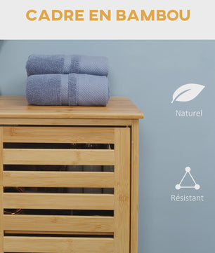 Bamboo Badkamerkast met 3 Niveaus en Dubbele Lameldeuren - 68x32x86 cm - Natuurlijk
