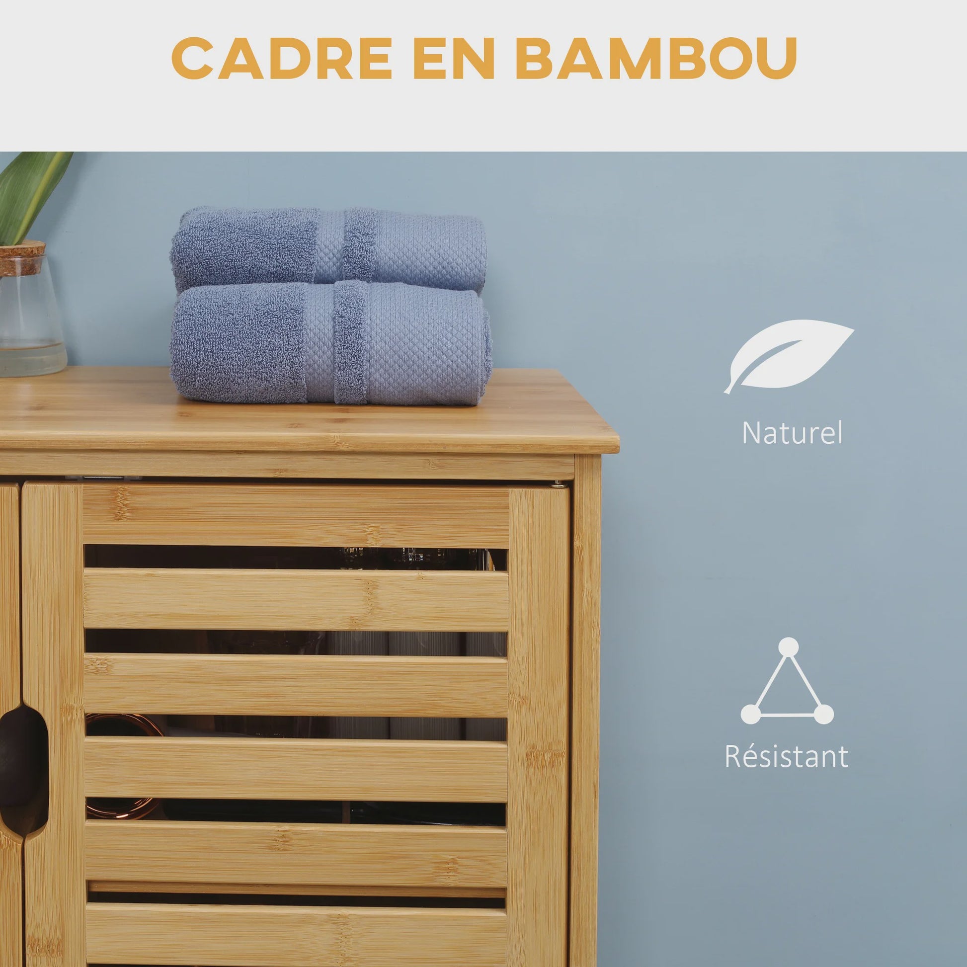Bamboo Badkamerkast met 3 Niveaus en Dubbele Lameldeuren - 68x32x86 cm - Natuurlijk