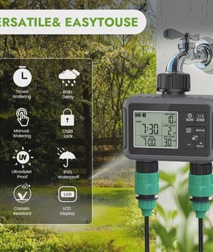 Slimme Tuin Watergift Timer met Dual Zone LCD Display en Vernevelingssysteem