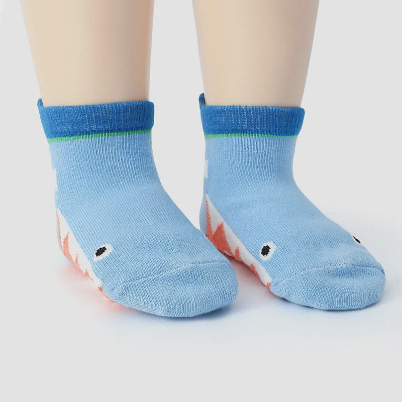 6 Paar Katoenen Kindersokken met Antislip & Leuke Dierenprints - Perfect voor Peuters en Jongens, het Hele Jaar Door