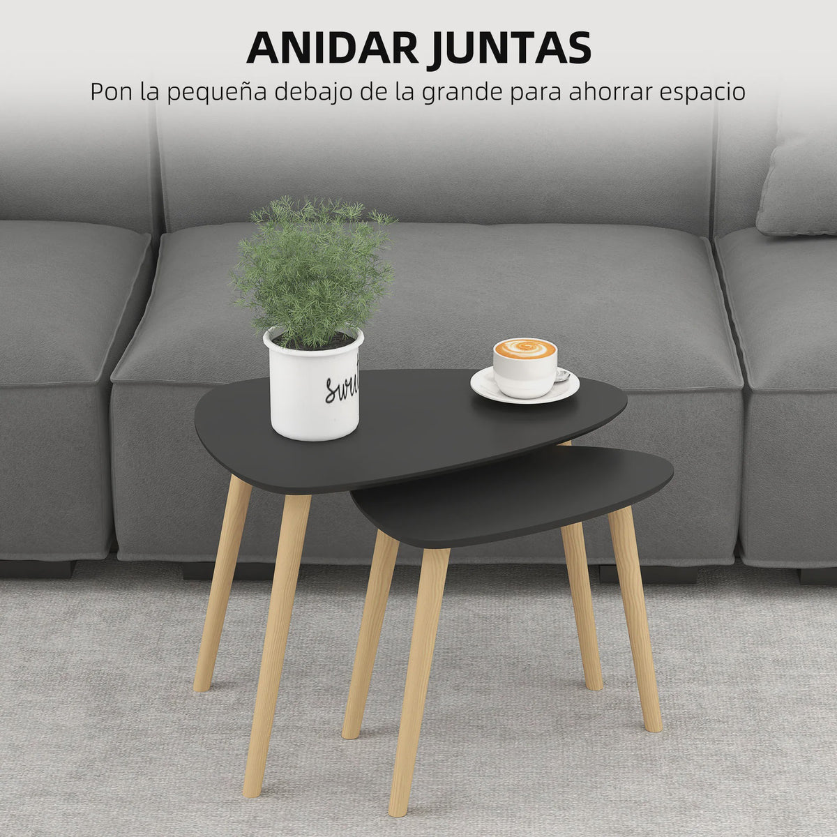 Set van 2 Nesting Salontafels met Houten Poten - Modern en Natuurlijk