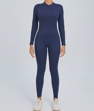 Dames Sport Jumpsuit met Lange Mouwen - Fitness & Gym Kleding - Zomer Sexy Stijl - Blauw