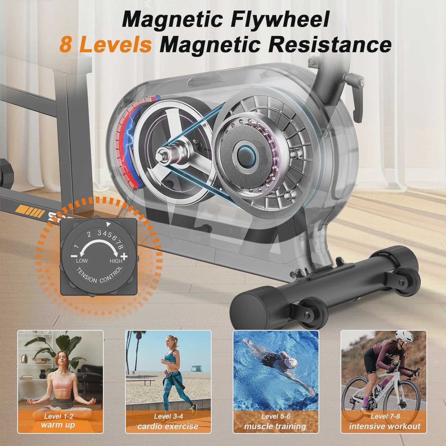 GartistGo 5-in-1 Hometrainer: 16 Niveaus Magnetische Weerstand, Rugsteun, LCD & Hartslagmeters - Max 150kg