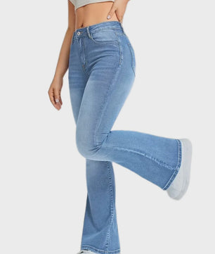 Dames Jeans met Hoge Taille en Wijde Pijpen - Comfortabele Flared Broek