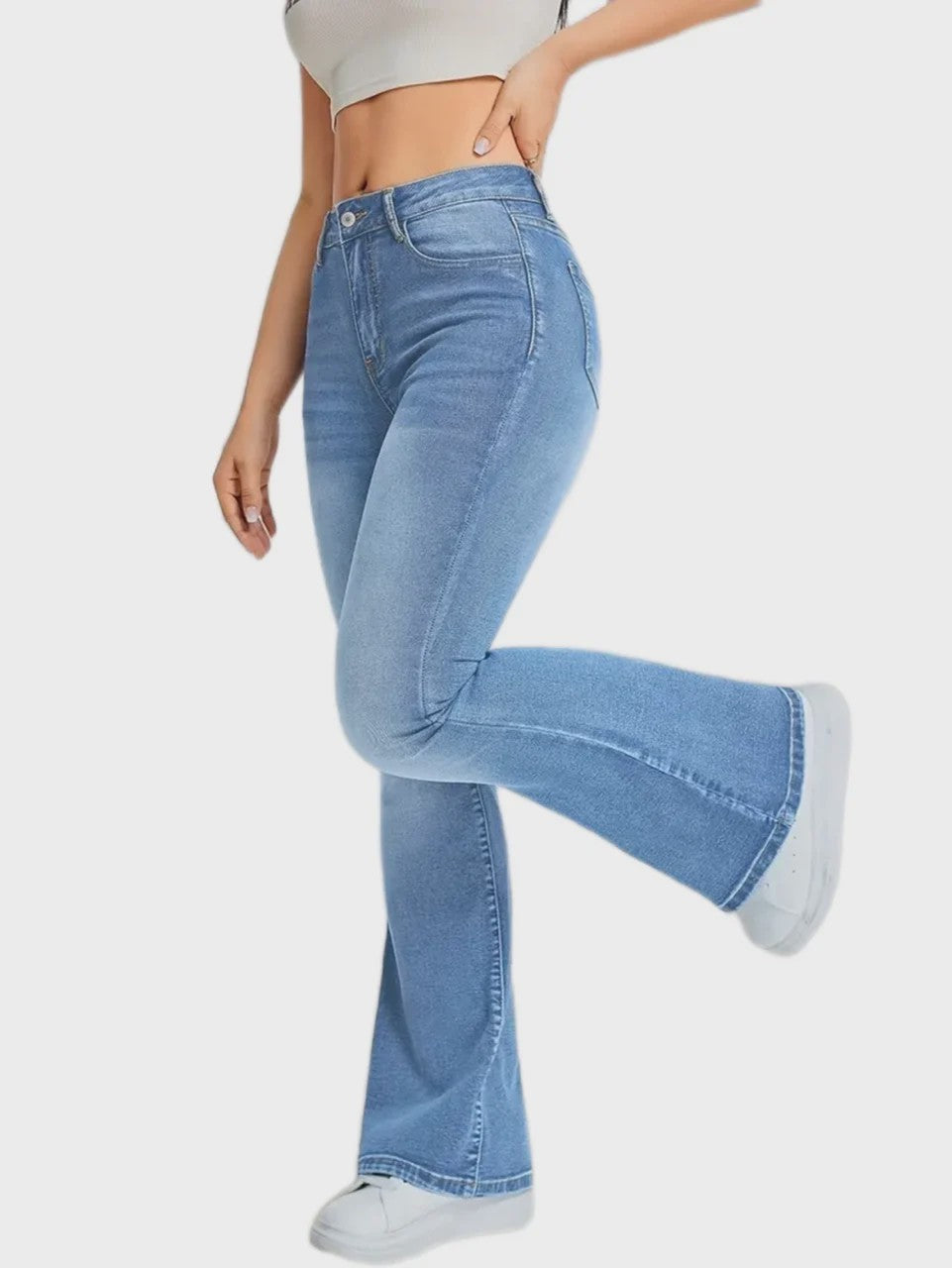 Dames Jeans met Hoge Taille en Wijde Pijpen - Comfortabele Flared Broek