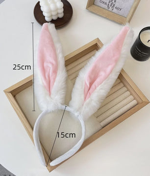 Pluche Konijnenoren Diadeem - Grijs met Roze - Feest & Cosplay Accessoire voor Dames