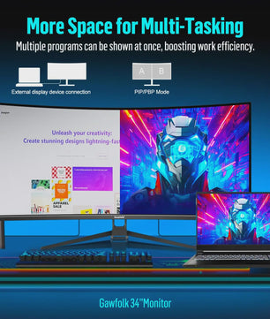 Gawfolk 34" Ultrawide Curved Gaming Monitor 165Hz UWQHD 1500R Curvature met FreeSync
