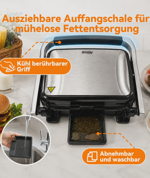 SLG5029 Elektrische Contact Grill 2000W - Digitaal, met Vleesthermometer, Panini Press & 180° Open Functie