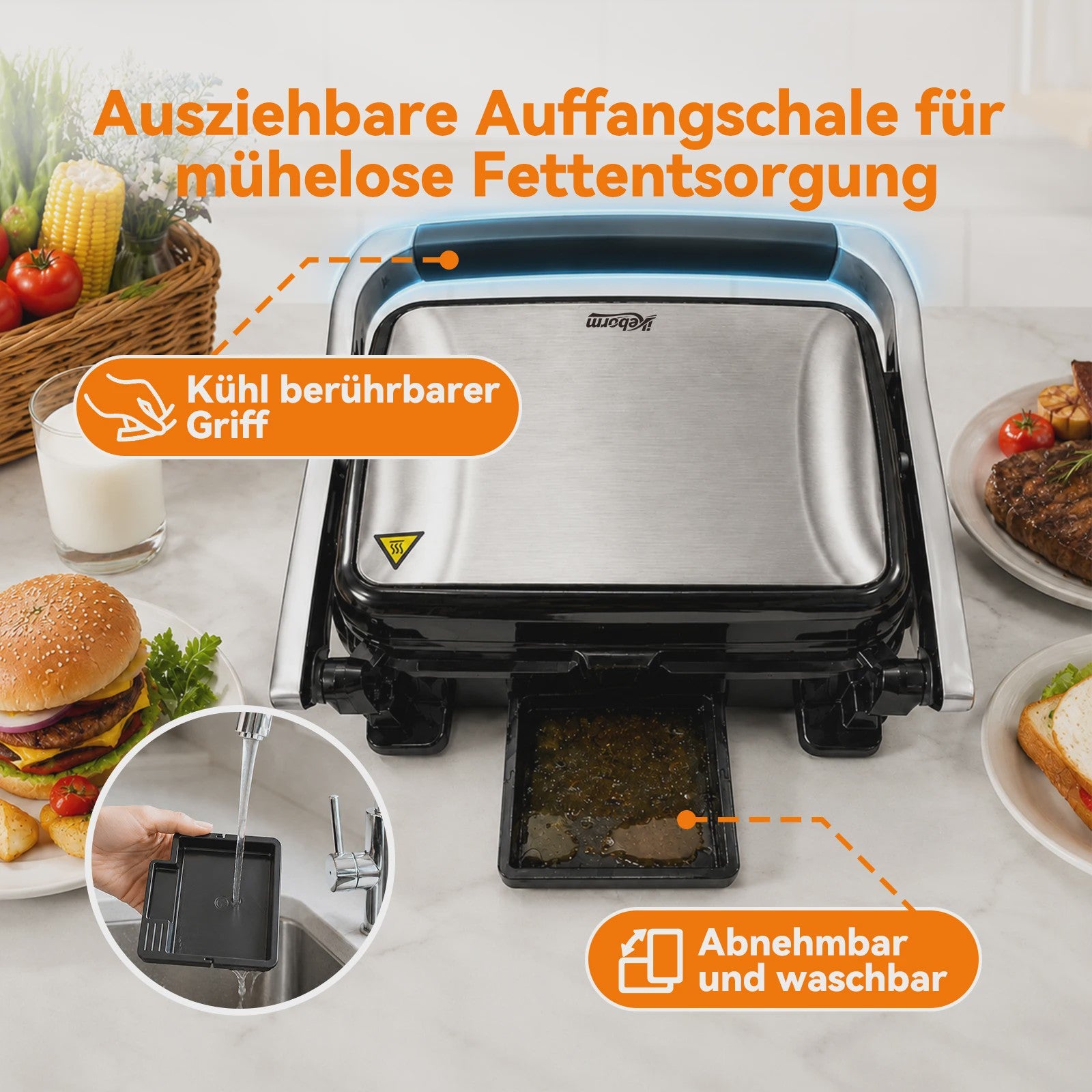 SLG5029 Elektrische Contact Grill 2000W - Digitaal, met Vleesthermometer, Panini Press & 180° Open Functie