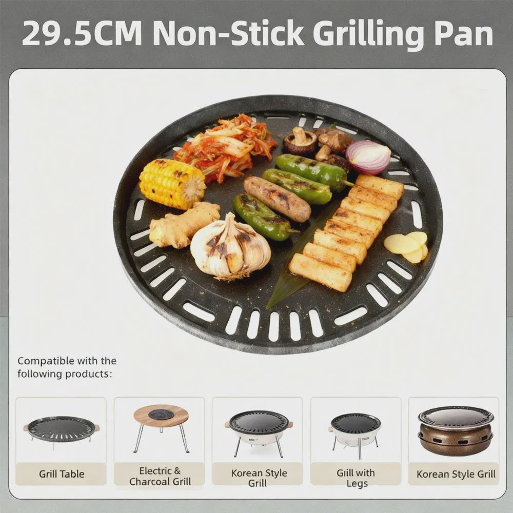 Ronde Grillplaat 29.5cm - Non-stick Aluminium voor Korean BBQ, Camping & Inductie