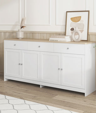 Moderne Witte Sideboardkast met 4 Deuren en 3 Lades - 160x37x75cm