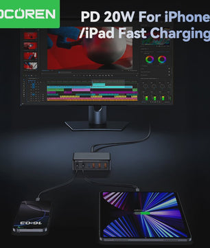 Rocoren 100W GaN Desktop Lader: 6-Poorts Snellader met USB-C voor Al Je Apparaten