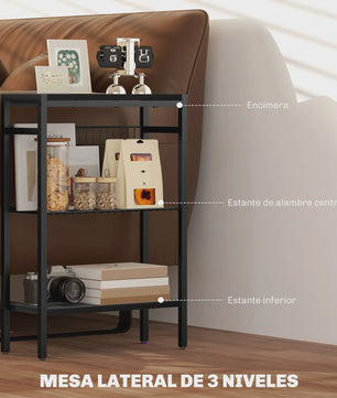 Homcom Smalle Bijzettafel met 3 Open Planken en Stalen Frame - Industrieel Design