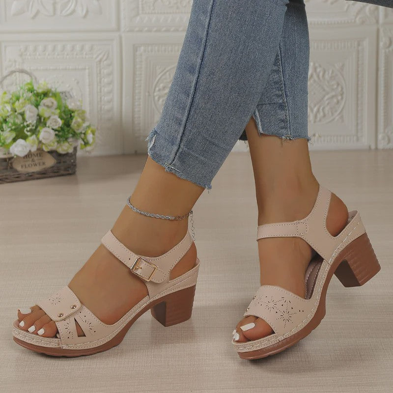 Dames Sandalen met Blokhak en Verstelbare Band - Comfortabele Zomer Schoenen