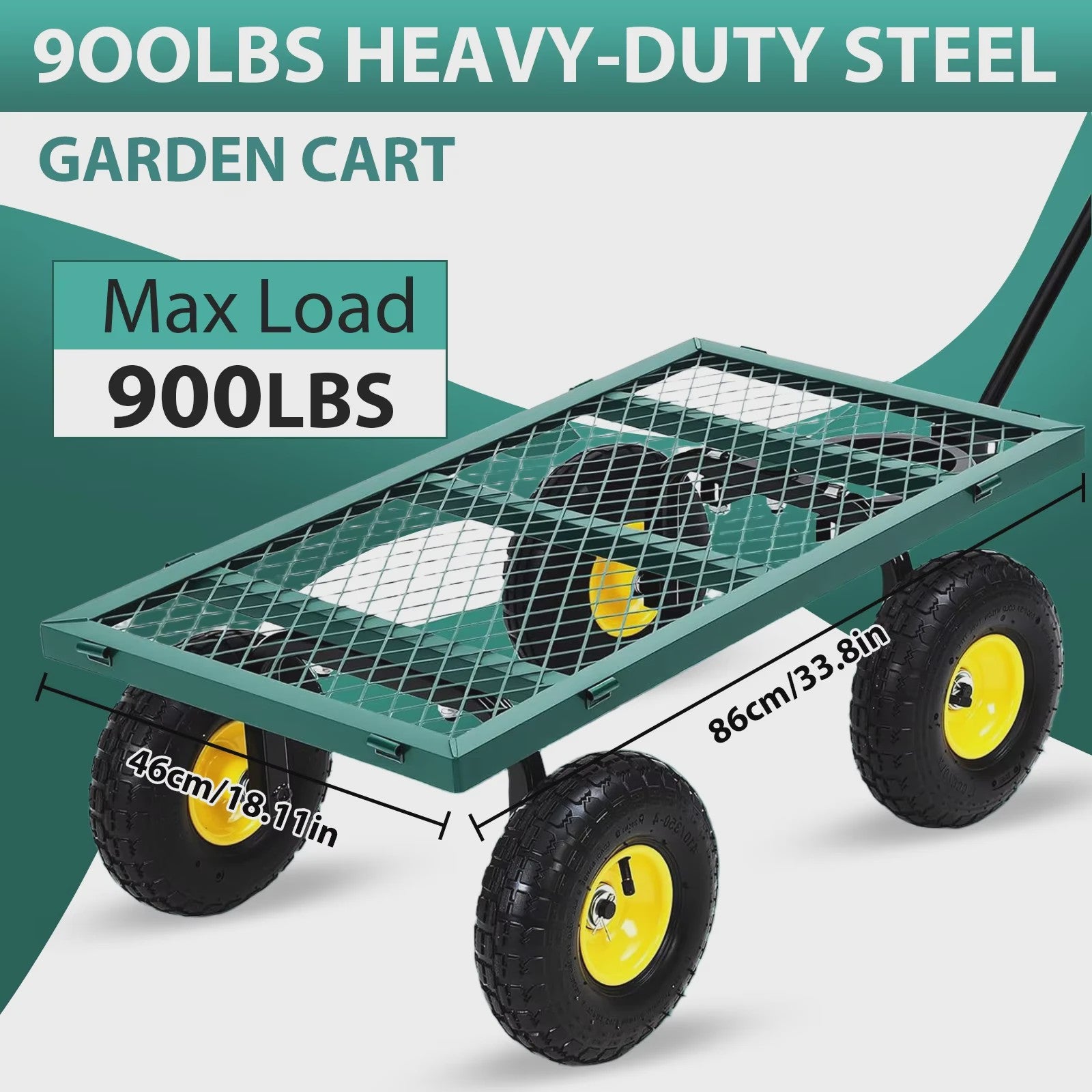 Robuuste Tuinwagen 900lbs / 408kg - Kantelbaar, Afneembare Zijkanten, 360° Draaibaar