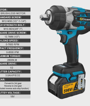 Gisam Accu Slagschroevendraaier 2800 Nm Brushless - Makita 18V Compatibel
