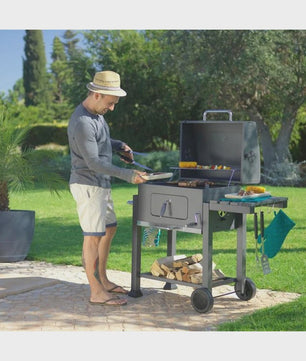 Stevige Houtskool Barbecue Grillwagen met Verstelbare Kolenlade en Handige Haken