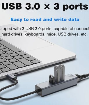 USB-C Docking Station met Gigabit Ethernet (1000Mbps) en 3x USB 3.0 Poorten | 100W PD